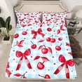 thumbnail image 2 of Homewish Cute Princess Bowknot Queen Sheet Sets, Fashion Blue Plaid Flat Sheet, Kawaii Cartoon Cherry Queen Fitted Sheet, Microfiber Bedroom Decor, 4-Piece, 2 of 7