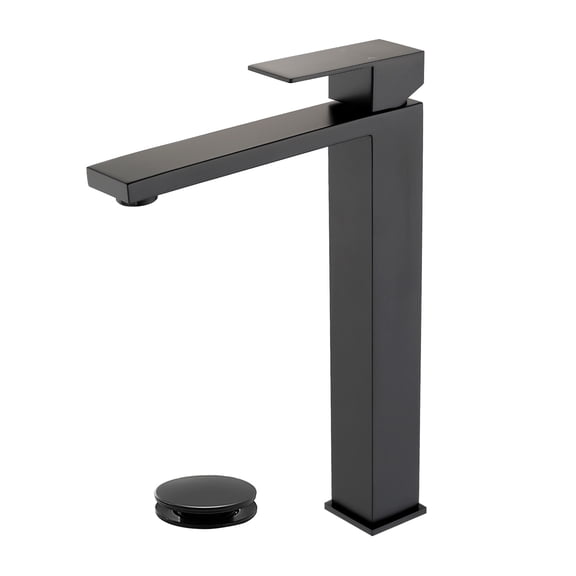 Cobbe Single-Hole Installation Bathroom Vessel Sink Faucet Single-Handle with Pop-Up Drain Faucet Matte Black