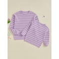 thumbnail image 4 of Mommy and Me Matching Outfits Sweater Stripe Long Sleeve Knitwear Crewneck Pullover Knit Tops, 4 of 10