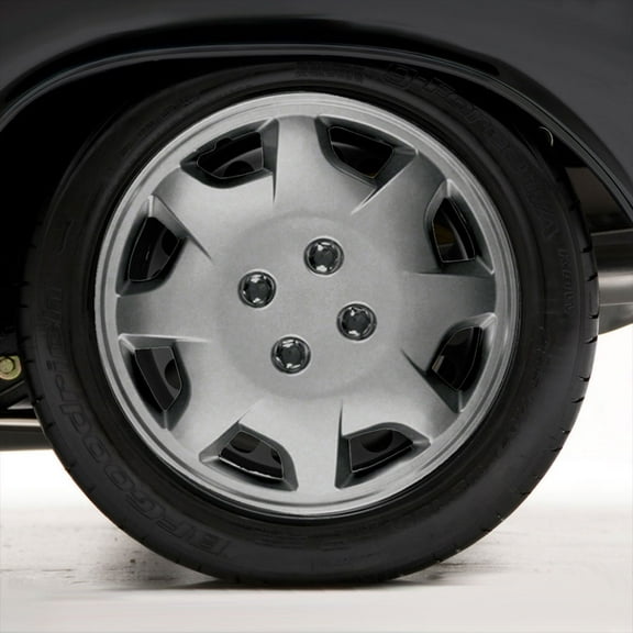 Set of Four 14" Silver ABS 8 Spoke Hubcap Wheel Covers (Push-on)