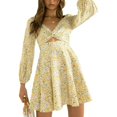 thumbnail image 3 of Robe Courte à Imprimé Floral pour Femme, Col en V, Ajourée, Taille Haute, avec Nœud, 3 of 7