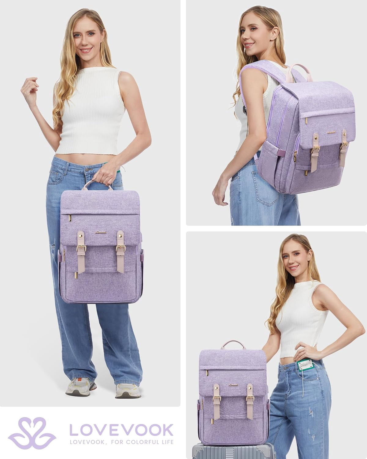 Lovevook Laptop Backpack for Women, Vintage Teacher College Nurse Work Computer Bag Fit 15.6" Laptop with USB Port, Waterproof Travel Backpack Purses
