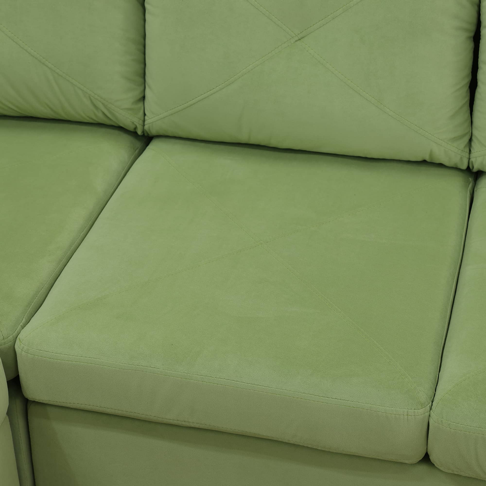 MAYEERTY L-Shaped Sectional Sofa Flannel Sofa Set for Living Room, Green