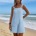thumbnail image 5 of Jinhomg Linen Rompers for Women Adjustable Strap Summer Loose Bib Overalls Sleeveless Casual Shorts Jumpsuit with Pockets Light Blue M, 5 of 10