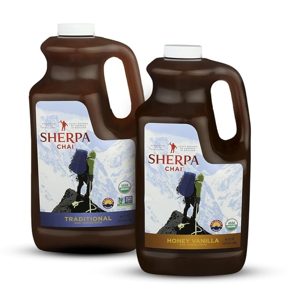 Sherpa Chai Tea Concentrate - Flavours: Spicy & Honey Vanilla - Hand Crafted Black Tea Concentrate - Authentic Chai Recipe Brewed by Nepali Sherpas