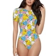 thumbnail image 1 of Kdxio Justaucorps à Manches Courtes Imprimé Canard Coloré pour Femmes Col Rond Modal Doux Confortable Ajusté Aguichant Top-TTG, 1 of 7