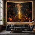 thumbnail image 5 of Jack O Lanterns Along a Webbed Shadowy Forest Path, Eerie Gothic for Dark Art Lovers, Spider Web Decor, Halloween Gift, Tapestry Wall Hanging for Bedroom and Den, 5 of 6
