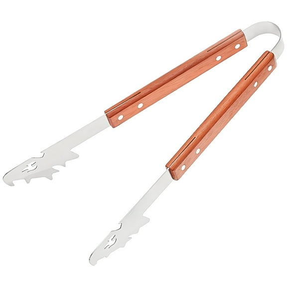 Heavy Duty Grill Tongs, Extra Long 14.9 in / 38 cm BBQ Tongs with Wooden Handle, Stainless Steel, Non-Slip Clamping for Outdoor Grilling, Perfect for Barbecue and Cooking