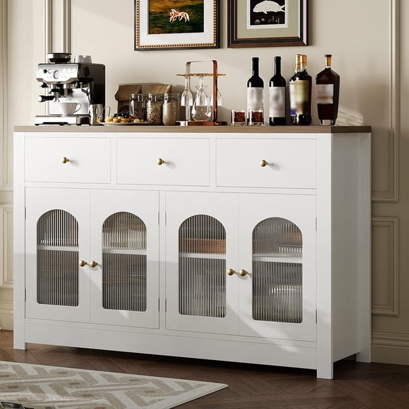 TROPOW 55 Inch Buffet Cabinet with Drawers, Large Sideboard Storage Cabinet, Coffee Bar Cabinet with Adjustable Shelves for Kitchen, Dining Room, Living Room