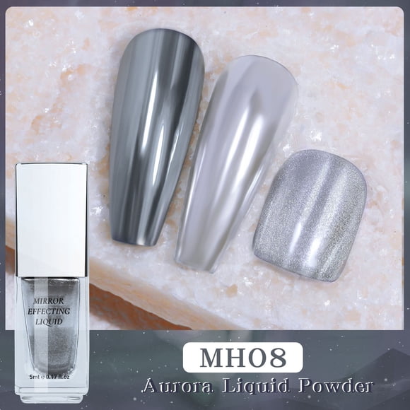 Fiudx Potenciador Esmalte de Uñas, Polvo Líquido de Espejo de Alto Brillo, Herramienta de Fácil Aplicación para Manicura, Gel Compatible Versátiles, Uso Doméstico, Ideal para Principiantes, 5 Ml