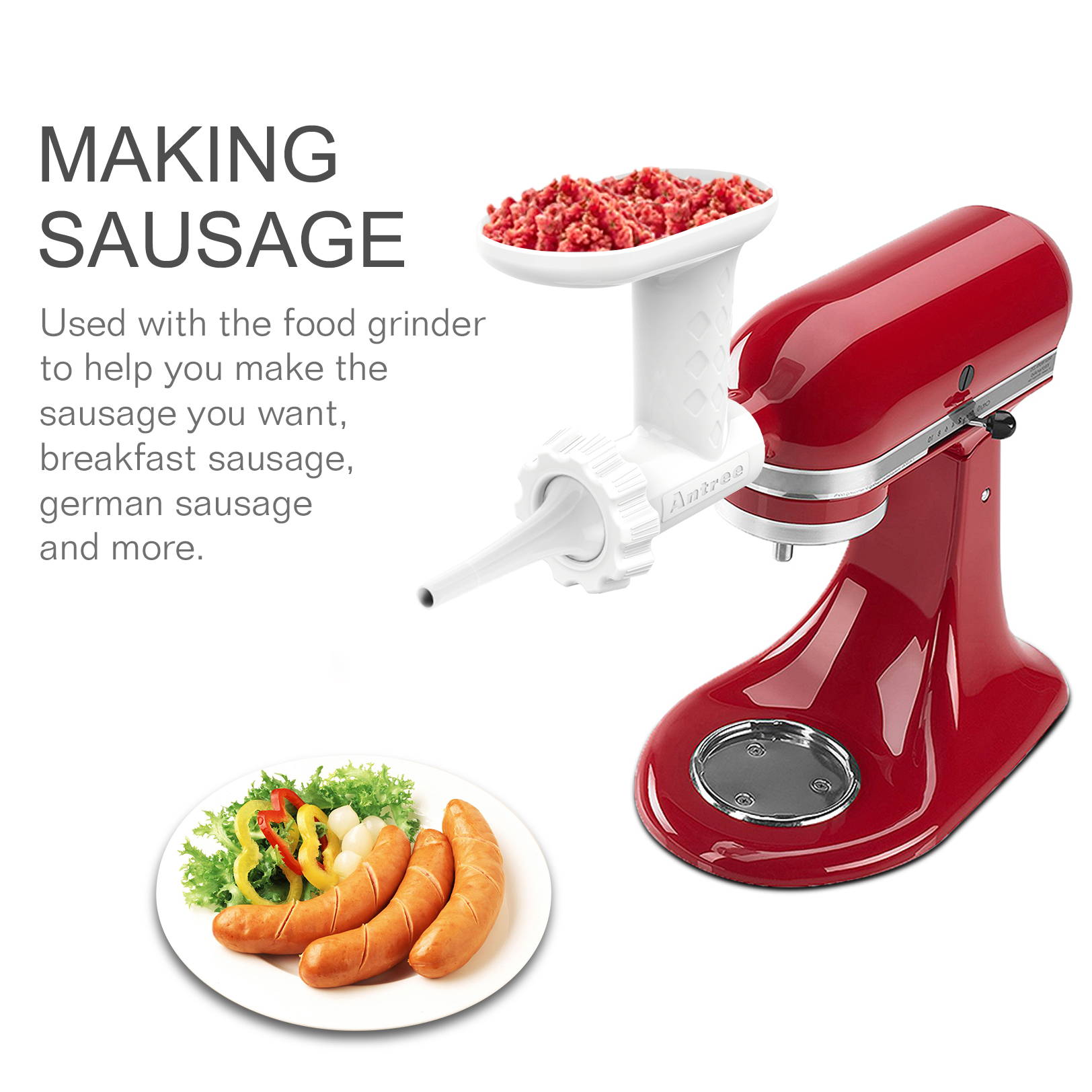 Universal Meat Grinder & Sausage Stuffer Attachment For KitchenAid Stand Mixers – Silver Aluminum, 12-Piece Set