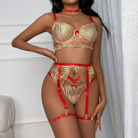 

〖TOTO〗Intimates For Women Splice Ladies Wavy Embroidery Stitching Underwire Erotic Lingerie