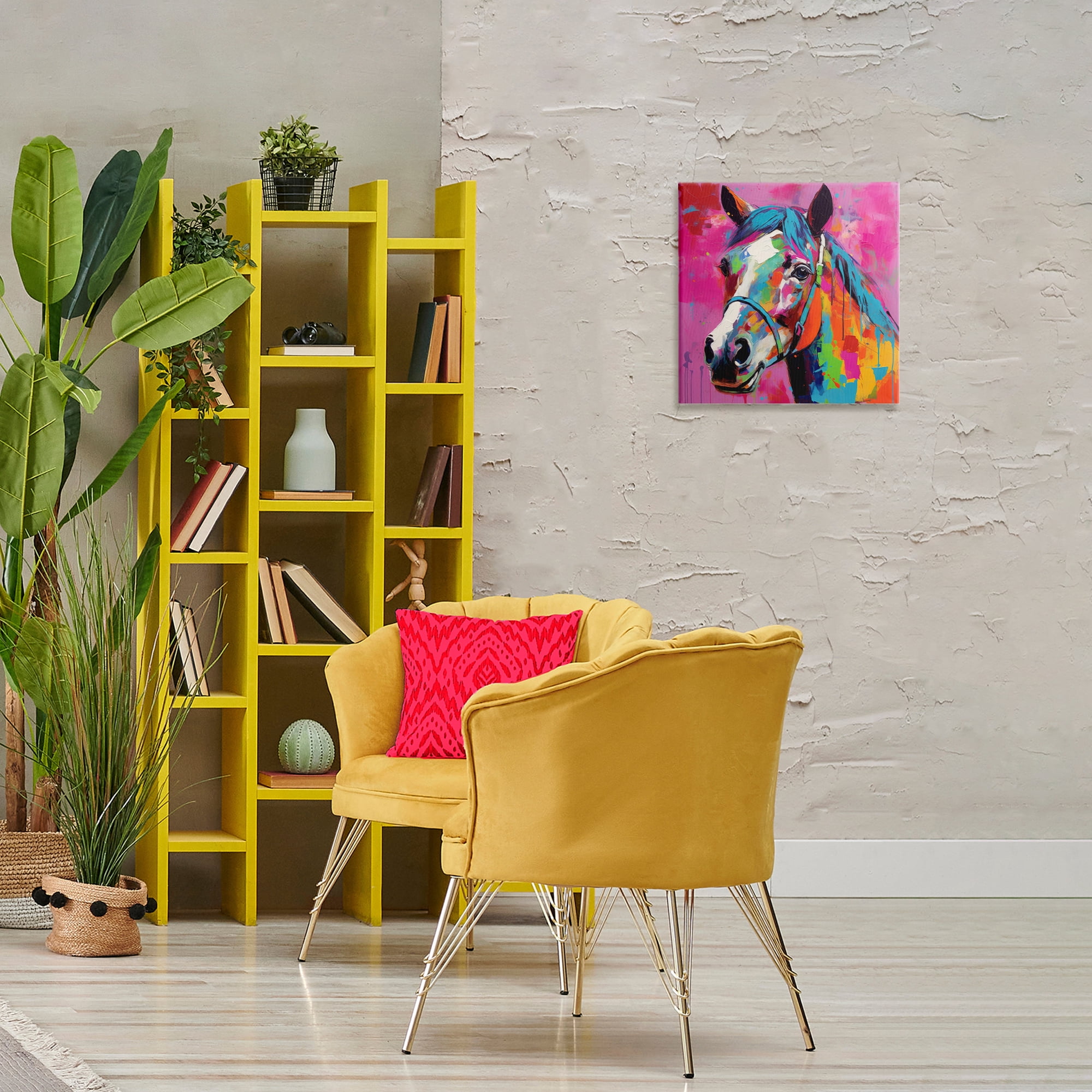 Stupell Industries Modern Hue Horse Animals & Insects Painting Gallery Wrapped Canvas Art Print Wall Art, 17 x 17