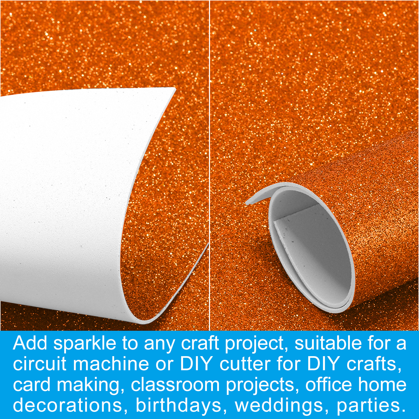 Uxcell 2mm(1/10") Thick Adhesive Glitter Foam Sheet 16x24inch(40x60cm) Orange, EVA Shiny Foam Board for Craft, 6 Pcs