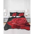 thumbnail image 2 of Quilts Twin-XL Size Bedding Set, Red Rose Lightweight Quilted Comforter, Abstract Spring Flowers Vintage Black Soft Reversible Bedspread Coverlet with Pillow Covers for All Season, 68" x 98", 2 of 7