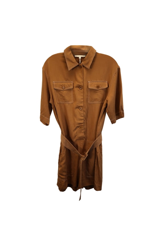 Pre-Owned Maje Belted Romper in Brown Cotton