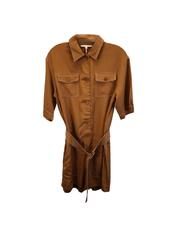 Pre-Owned Maje Belted Romper in Brown Cotton