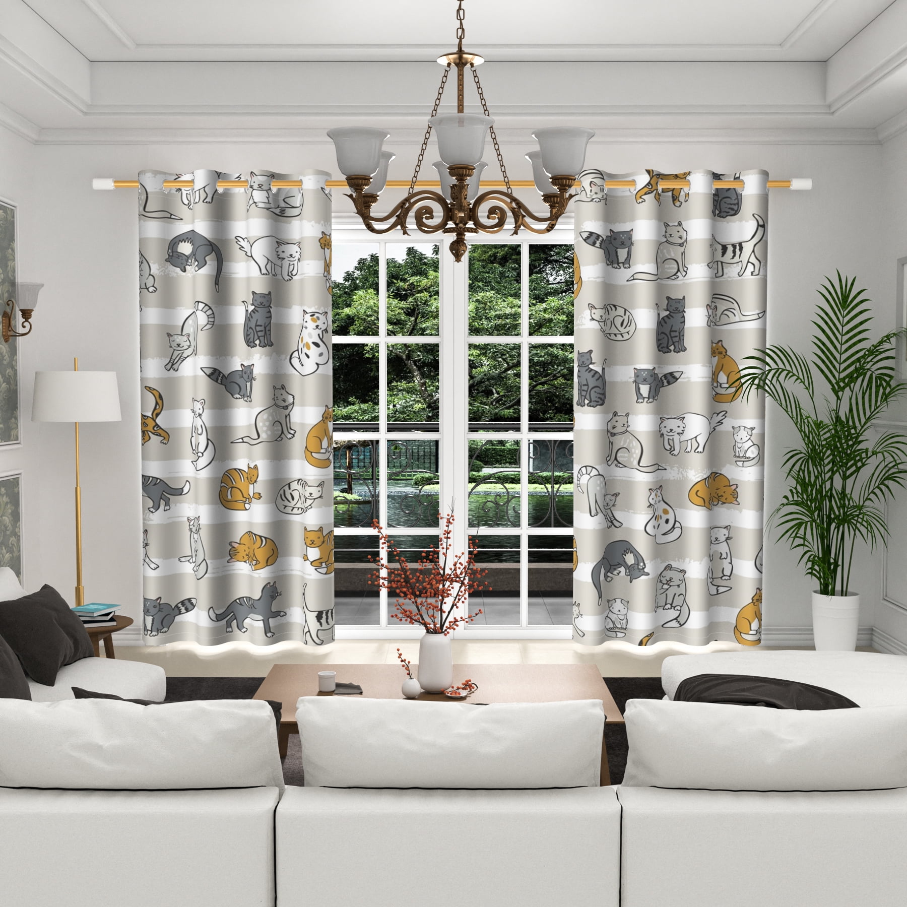 Lfeey Cartoon Cat Print Blackout Curtains, Room Darkening for Kids Bedroom, 42x84 in, 2 Panels
