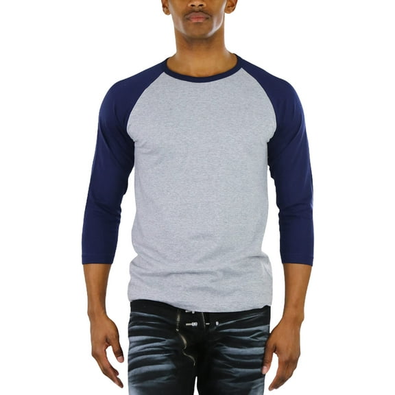 ToBeInStyle Mens Sleeved Baseball Inspired Classic Shirt Tee - 3/4 Sleeve - Navy/Heather Grey - Medium