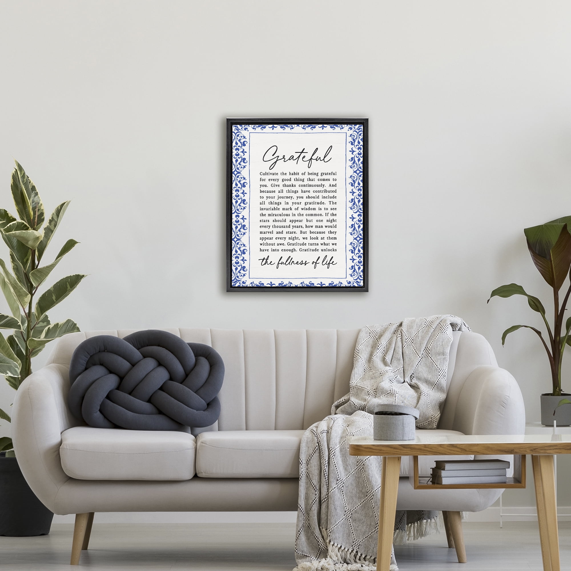 Gratitude Unlocks Fullness Of Life Black Framed Floater Canvas Wall Art, design by Lettered and Lined