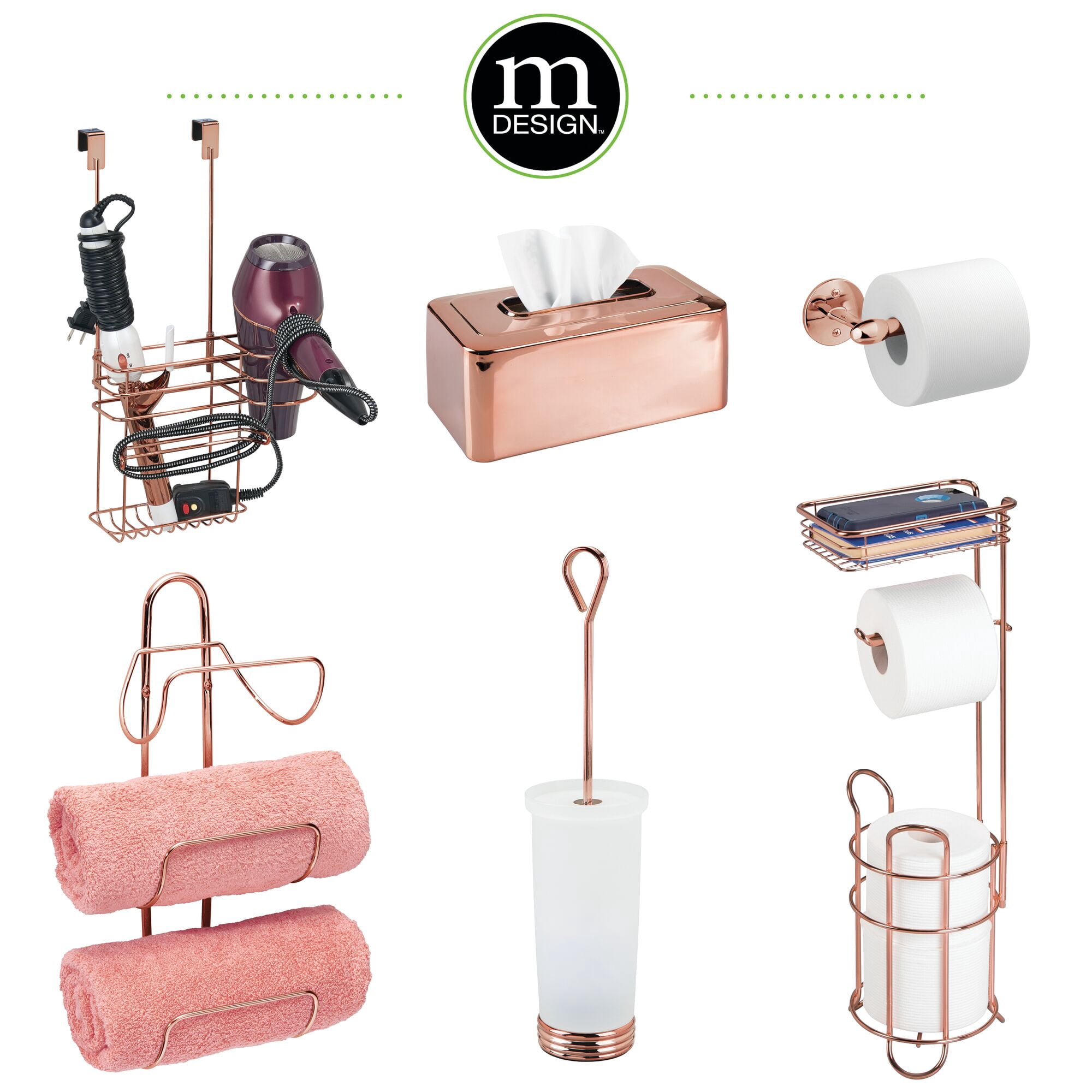 mDesign Steel Free Standing Toilet Paper Holder Stand and Dispenser - Rose Gold