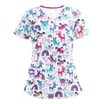 thumbnail image 1 of Pompotops Femmes Mode Manches Courtes V-Cou Tops Travail Uniforme Chemisier Imprimé, 1 of 5