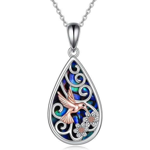 925 Sterling Silver Lotus Sunflower Hummingbird Necklace Teardrop Abalone Necklace or Cremation Jewelry for Women Birthday Christmas Gifts