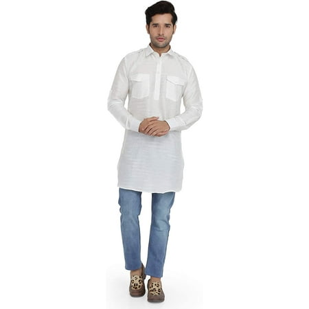 

Royal Kurta Mens Silk Pathani Kurta White 42