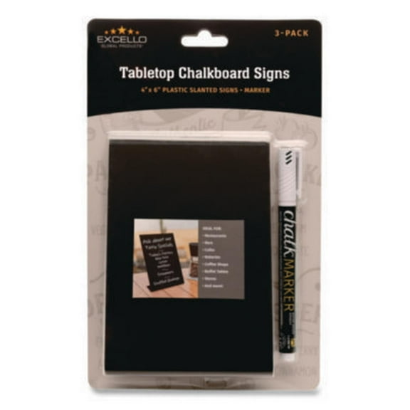 Excello Global Products EGPHD0509S Tabletop Chalkboard Signs, Black Surface, 4 X 6, 3/pack