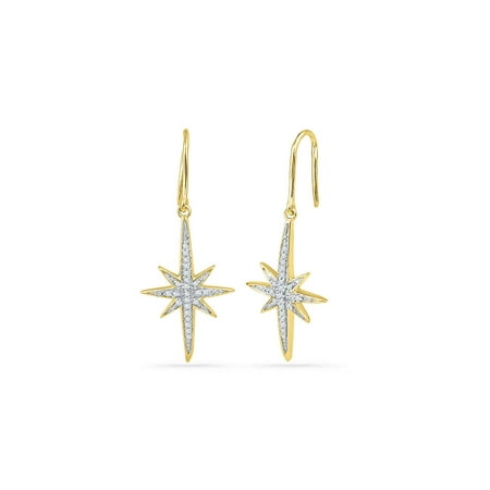Yellow Gold Starburst - 10kt Yellow Gold Womens Round Diamond Starburst Dangle Earrings 1/6 Cttw