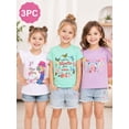 thumbnail image 2 of HILEELANG Big Kids Girls' Short Sleeve Tee Cotton Casual Crewneck Easter Butterfly Flowers Graphic Tops T-Shirts Purple Green 3 Packs Sets 10Years, 2 of 7