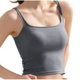 thumbnail image 2 of Munlar Summer Tops for Women 2025 Ribbed Crop Dark Gray Camisole Spaghetti Straps Sleeveless Square Neck Solid Color Slim Tee, 2 of 6
