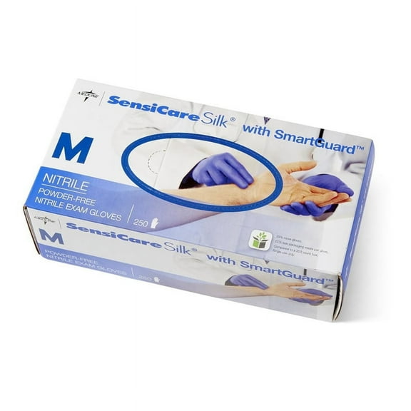 SensiCare Silk Nitrile Exam Gloves,Blue,Small MDS7584H