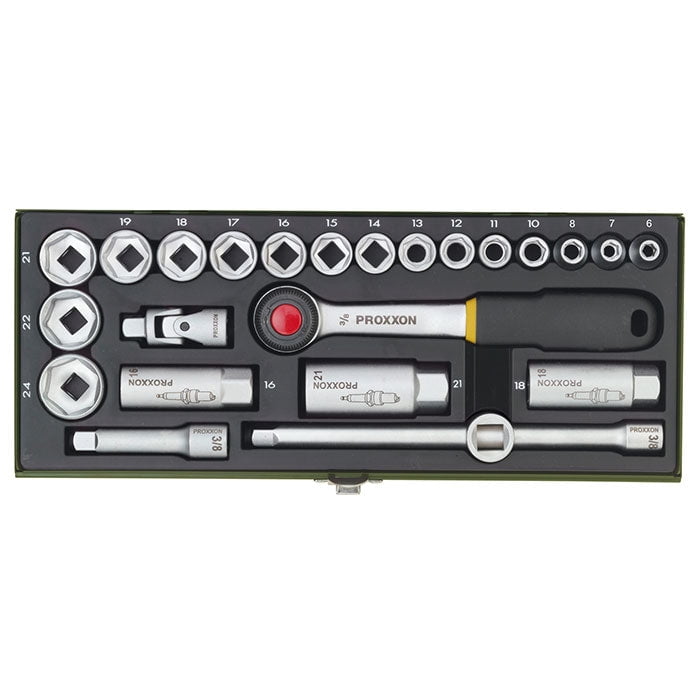 24-piece compact socket set with 3/8" ratchet
