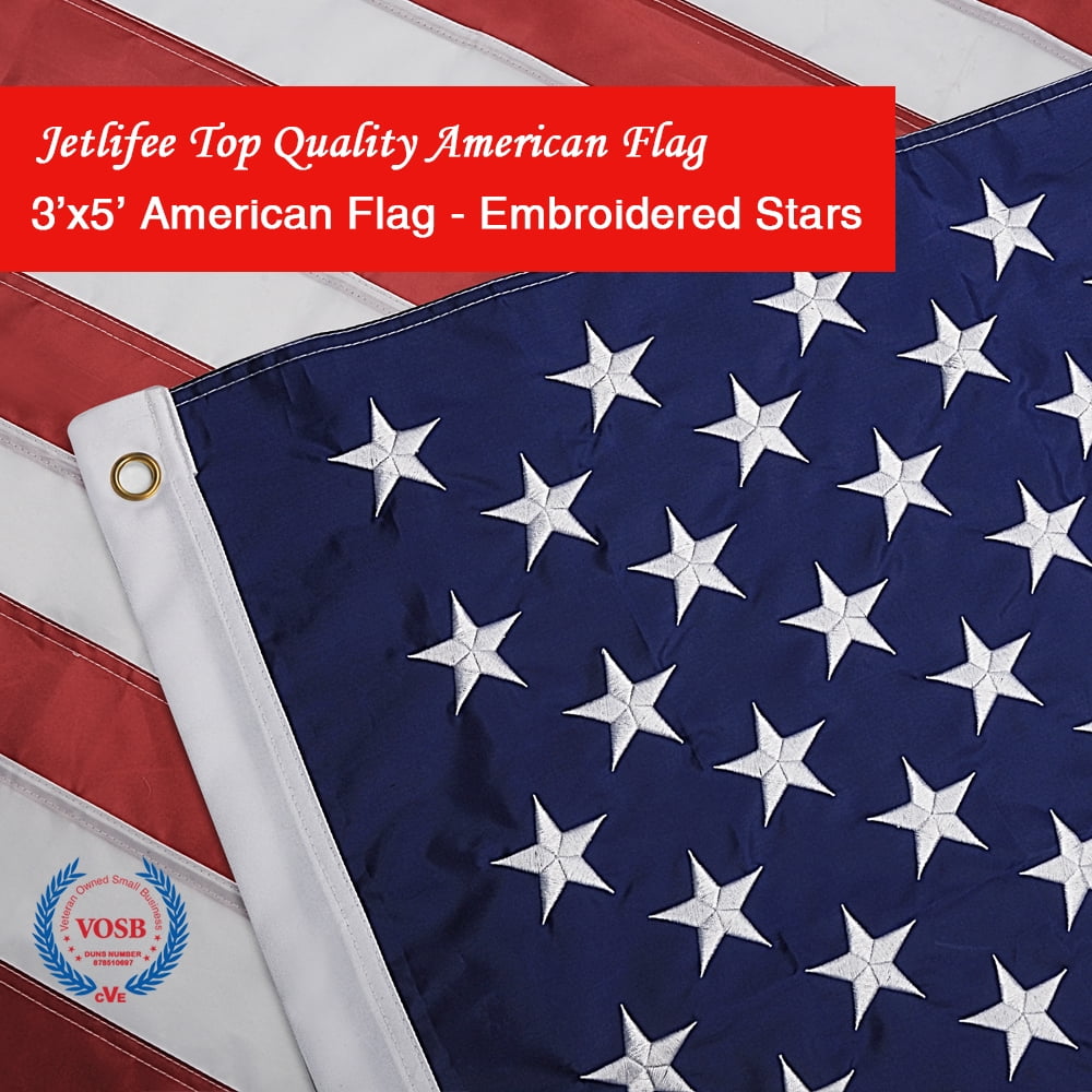 Jetlifee 3x5 Ft Us Flag 210d Polyester American Flag Emboridered Stars Sewn Stripes Deluxe