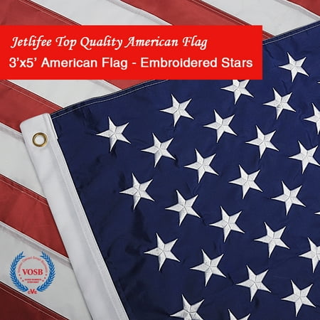 Jetlifee American Flag 3x5 Ft by US Veterans Owned Biz. Heavyweight Nylon Embroidered Stars Sewn Stripes and Brass Grommets 420D US Flag. Fast Dry All Weather USA Flags for Indoors Outdoors 3 x 5 (Best Outdoor American Flag)
