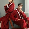 thumbnail image 6 of VANLOFE Unisex Warm Pajamas Household Clothes Solid Bathrobe Lengthened Night-robe Man's Nightgown Casual Robes Red Robes Sleepwear for Woman M, 6 of 8