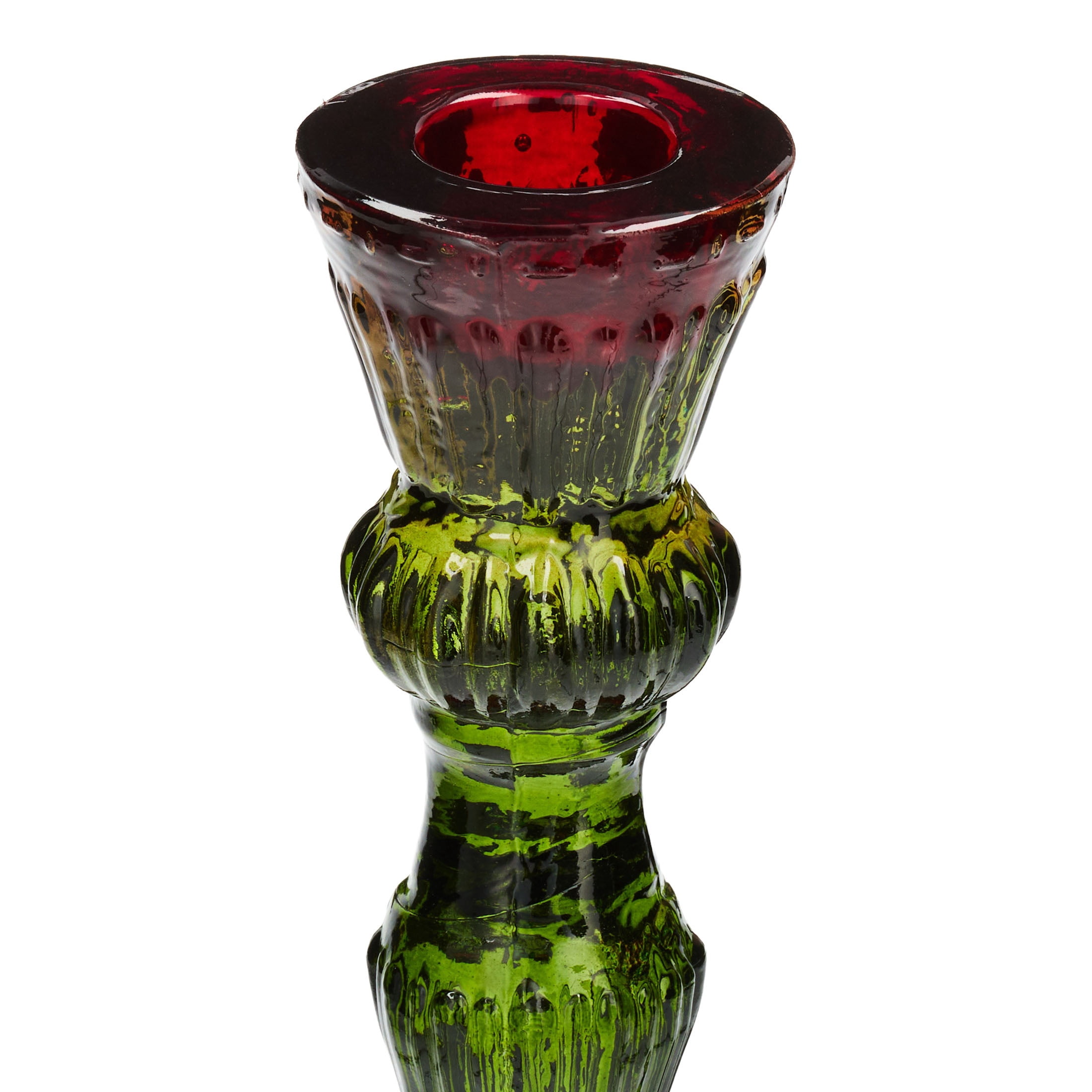 Red and Green Ribbed Glass Christmas Taper Candle Holder, 8.5", by Holiday Time