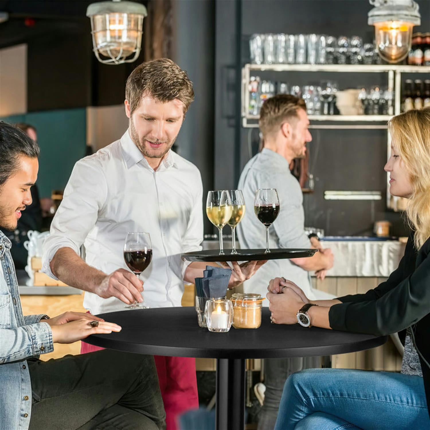 Demi Bonn 24" Modern Style Round Cocktail Table with Metal Base and MDF Top, for Kitchen, Dining Room, Dinette, Breakfast Nook, Black