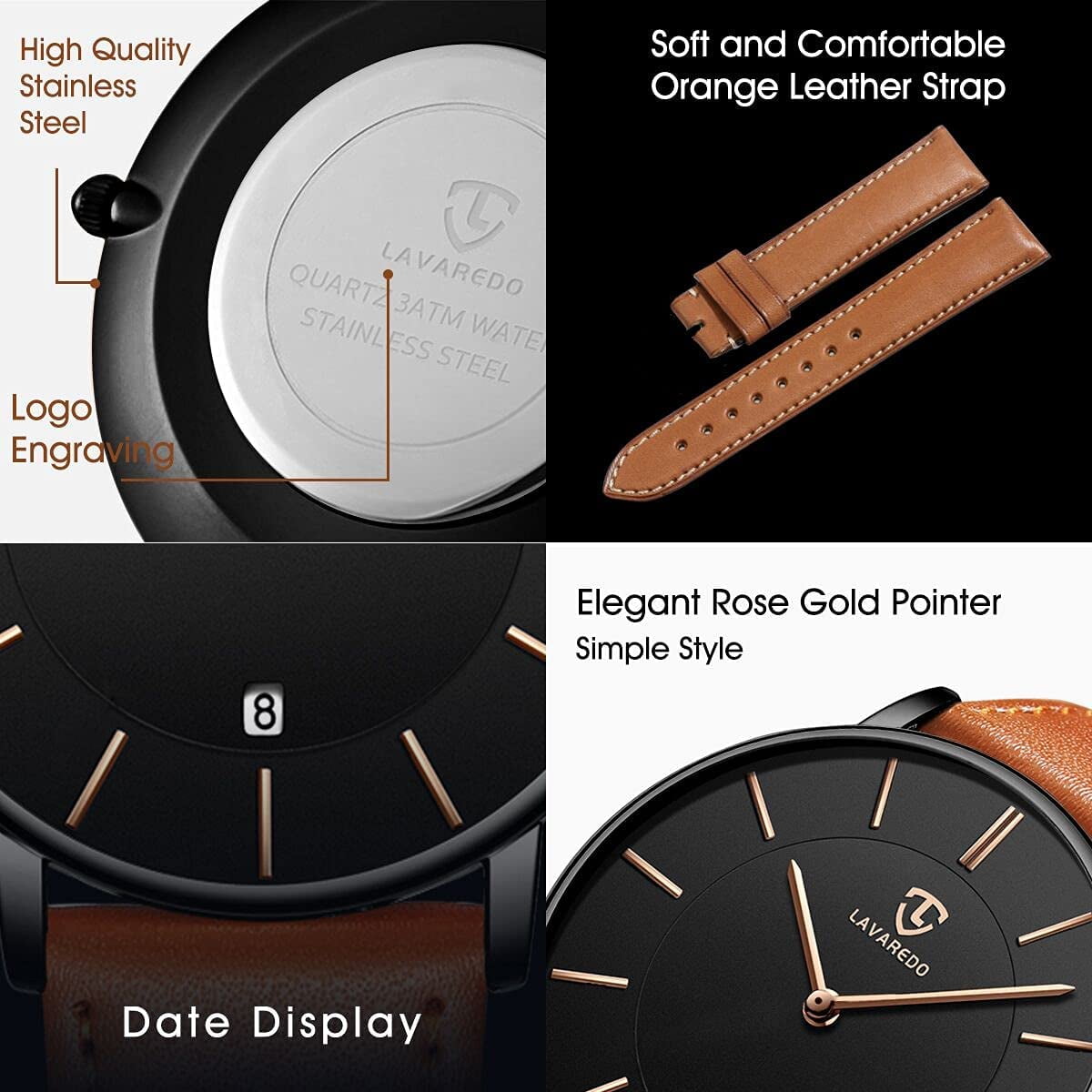 A ALPS Mens Watches Fashion Quartz Men's Watches Ultra Thin Minimalist Wristwatches with Leather Strap Gift for Man Father's Day Gifts