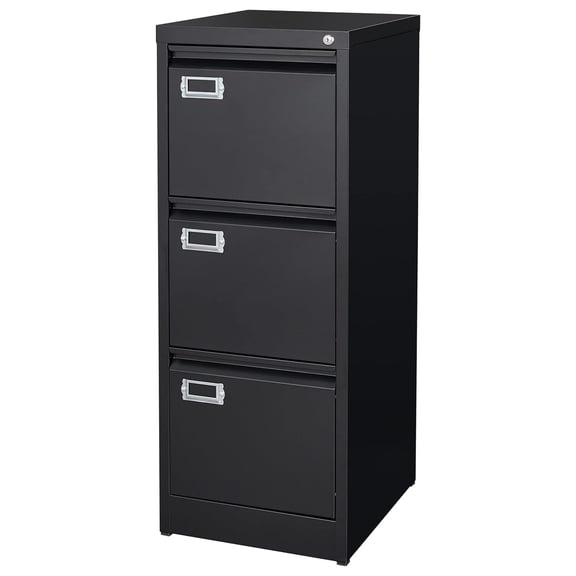 3 Drawer File Cabinet with Lock Metal Vertical File Cabinet Office Home Narrow File Cabinet for A4 Legal/Letter Size,Assembly Required (Black, 3 Drawers-Vertical)