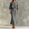 thumbnail image 4 of Hueook Elegant Dress for Women Crew Neck 3/4 Sleeve Straight Fit Casual Midi Dress Gray XL, 4 of 8