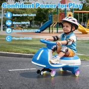12V Electric Wiggle Car for Kids, Toddlers Ride on Toys with Pedal, Display, Flashing PU Wheels, LED Light, Bluetooth Music, Max Speed 5 MPH, Kids Ride on Cars for Boys Girls 3+, Blue