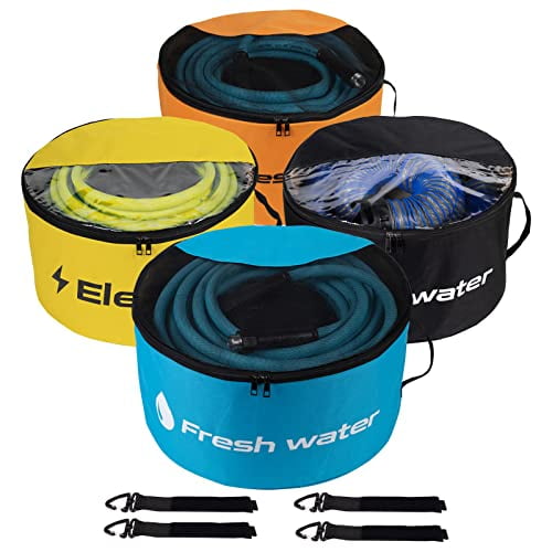 RV Sewer Hose Storage 4 Packs,Two-Way Zipper Closures and Visible Cover for RV Storage And Organization,Waterproof Accessories Bag for Garden Fresh Water Hoses Electrical Cords Camper Tools