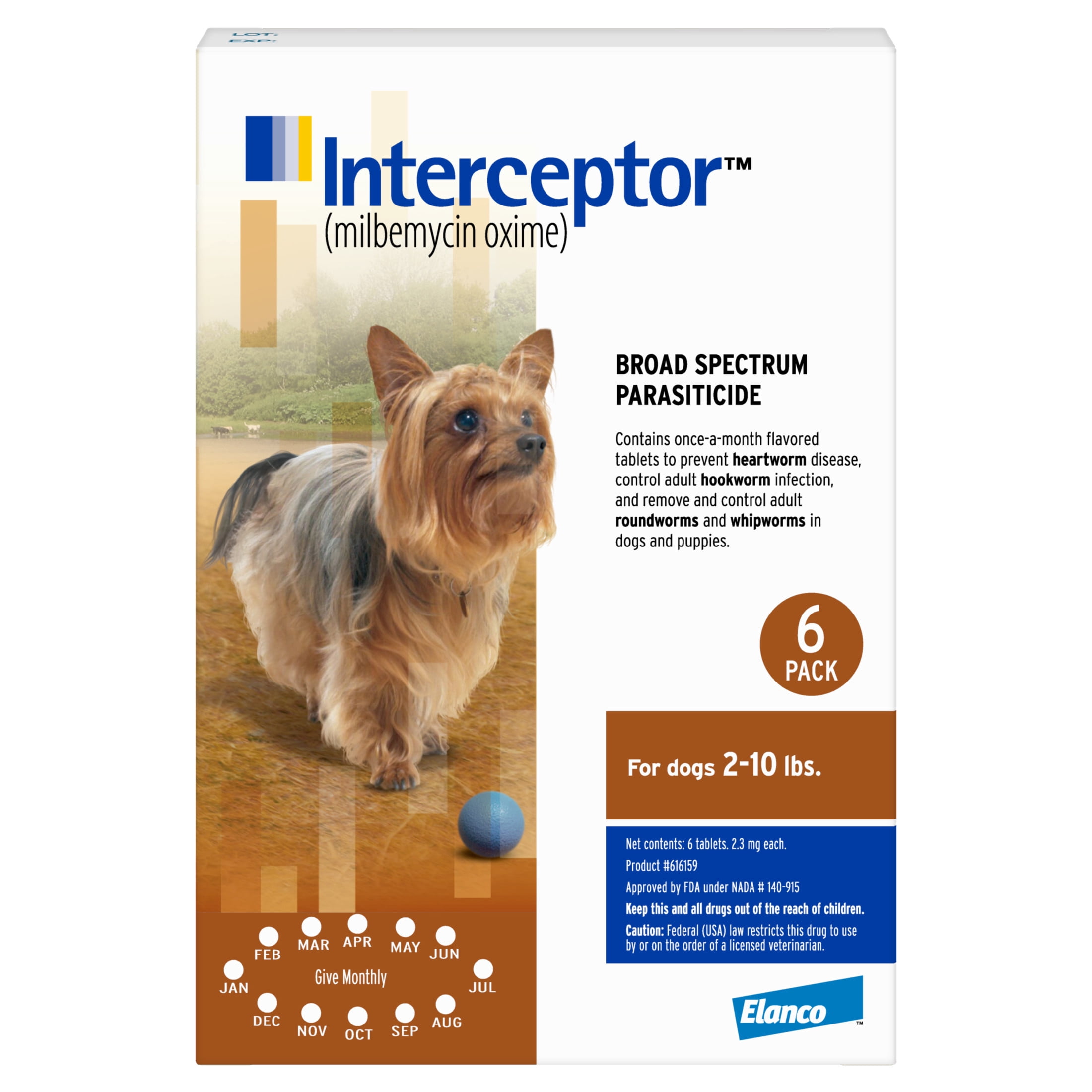 Interceptor Tablets, 2-10 lbs. (Brown), 6-Month Supply