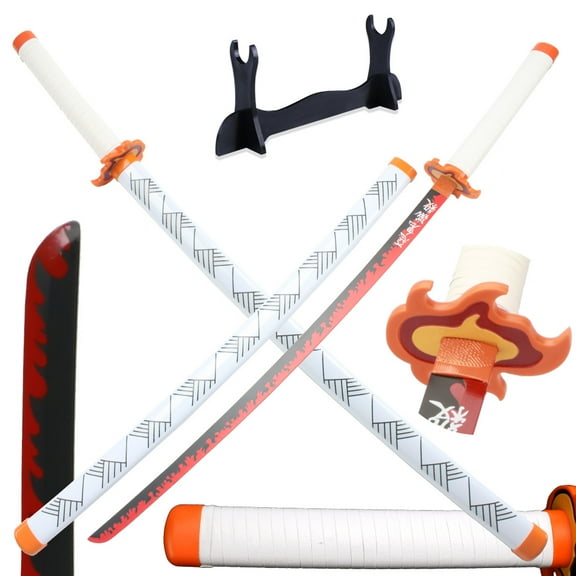 41 inches Dull Blade Metal Demon Slayer Sword Rengoku Kyoujurou with Wooden Holder Display