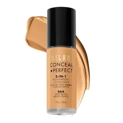 Milani Conceal + Perfect 2-in-1 Foundation + Concealer - Deep Beige (1 Fl. Oz.) Liquid Foundation - Cubre círculos debajo de los ojos, imperfecciones y decoloración de la piel para una tez impecable