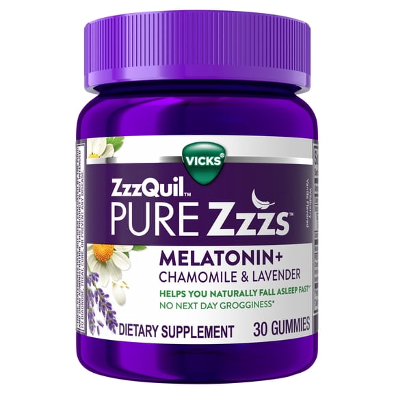 ZzzQuil PURE Zzzs Melatonin Gummies, Sleep Aid, Melatonin 2mg, Wildberry Vanilla Flavored 30 Sleep Gummies
