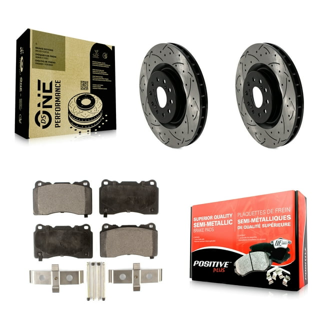 Transit Auto Front Coated Drilled Slotted Disc Brake Rotors and Semi-Metallic Pads Kit for Car 2017-2020 Honda Civic Type R KDF-101040