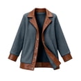 thumbnail image 4 of Karymi Patchwork Fake Sherpa Fleece Jackets for Women, Faux Leather Trim Lapel Collar Snap‑Button Casual Winter Plush Jacket, 4 of 8